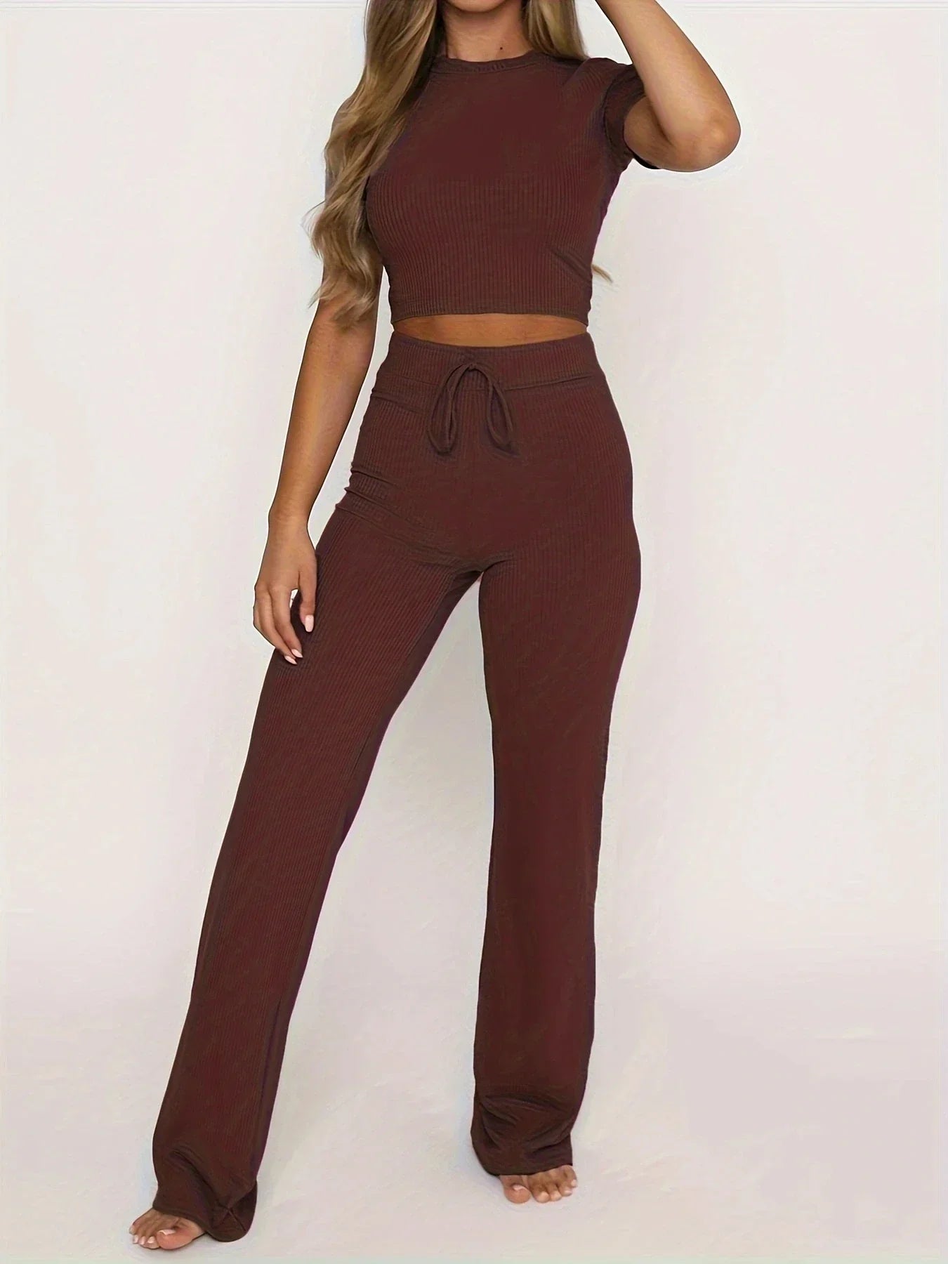 Lynette | Casual Two pieces Cropped Top Trouser Set