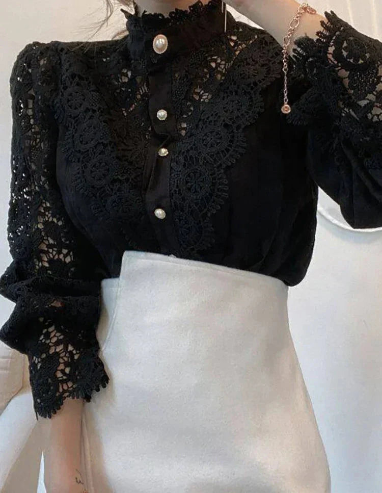 Isla | Delicate Lace Turtleneck Shirt - Motheero