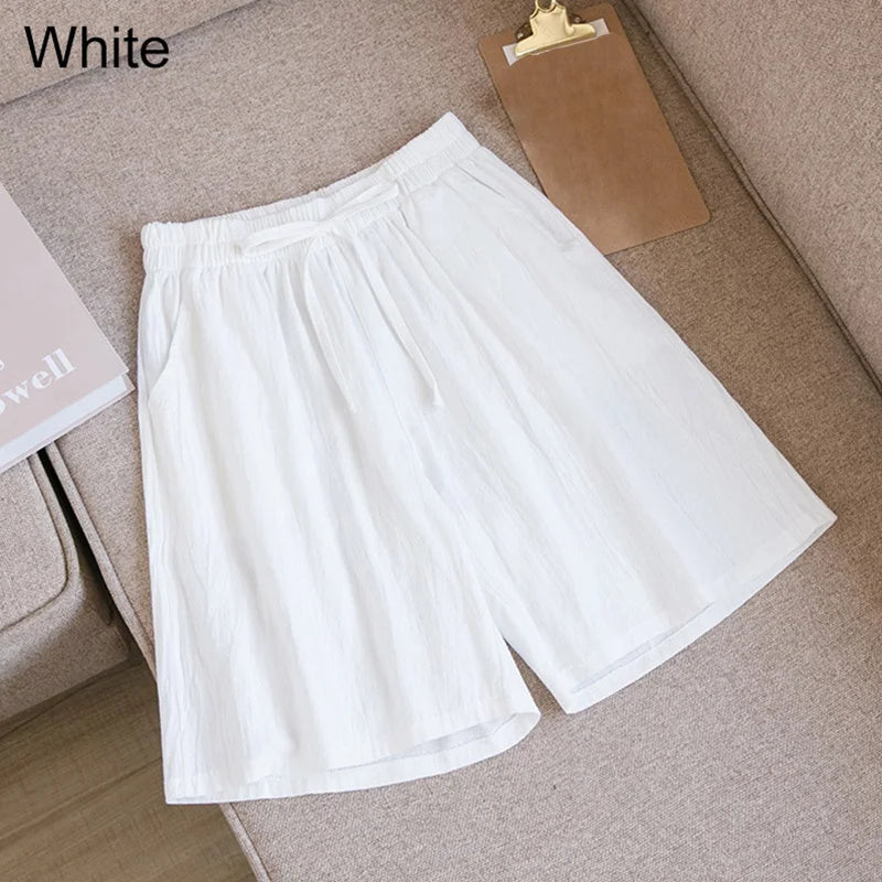 Elara | Cotton Linen Mid-Length Ribbon Tie Shorts