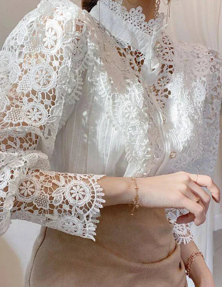 Isla | Delicate Lace Turtleneck Shirt - Motheero