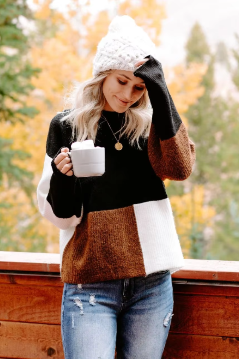Talia | Women Turtleneck Color Block Sweater