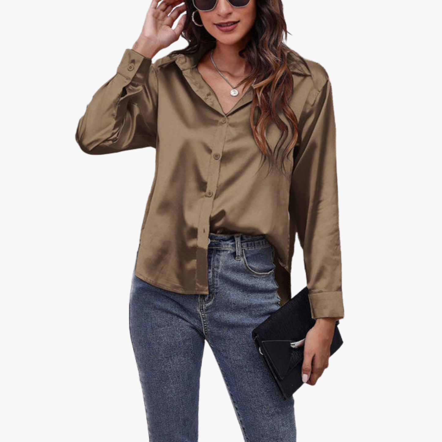 Karen | Classic Satin Long‑Sleeve Blouse for Women