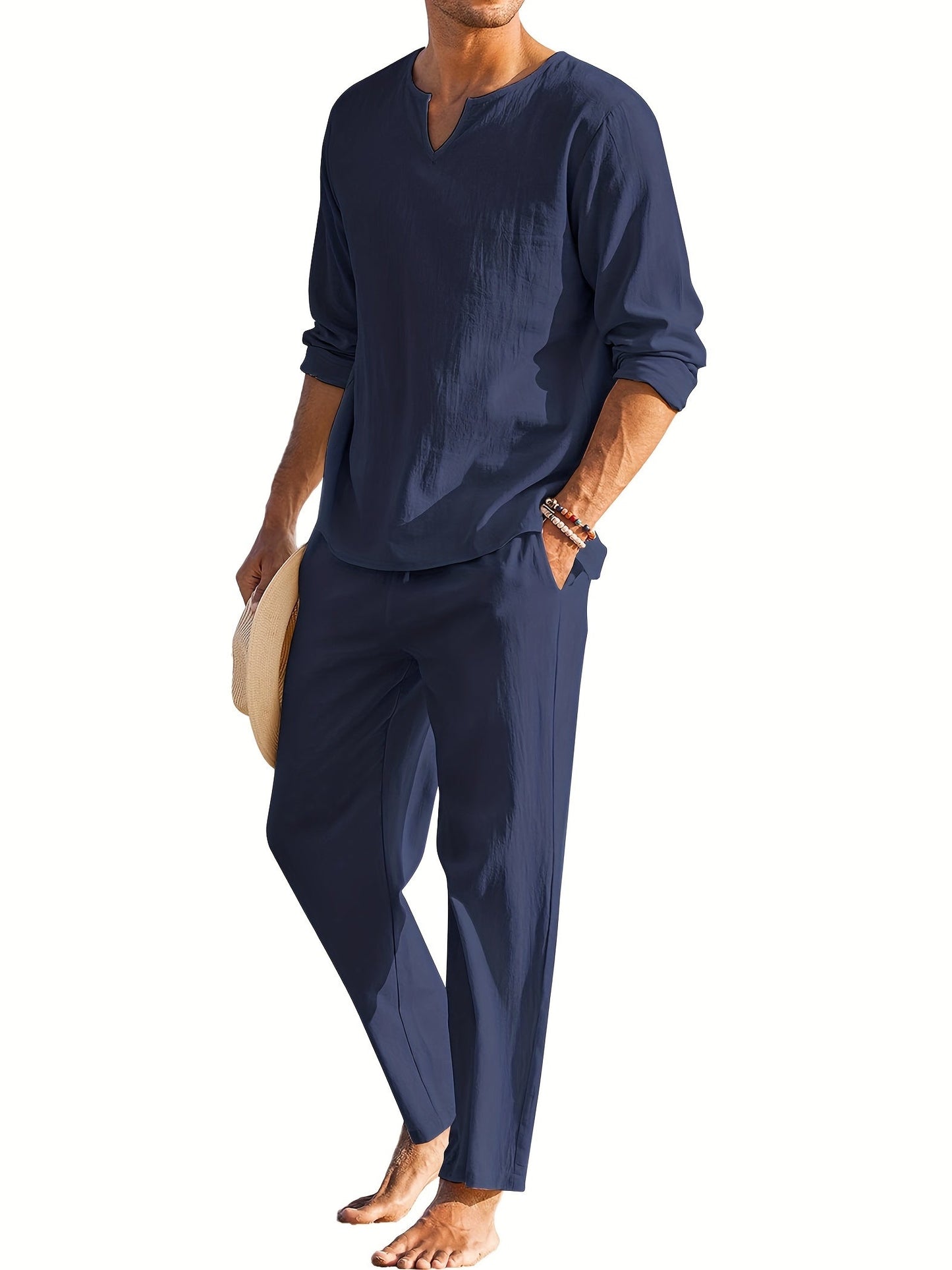Rowan | Classic Long Sleeve Notched-Neck with Pants Outfit Set