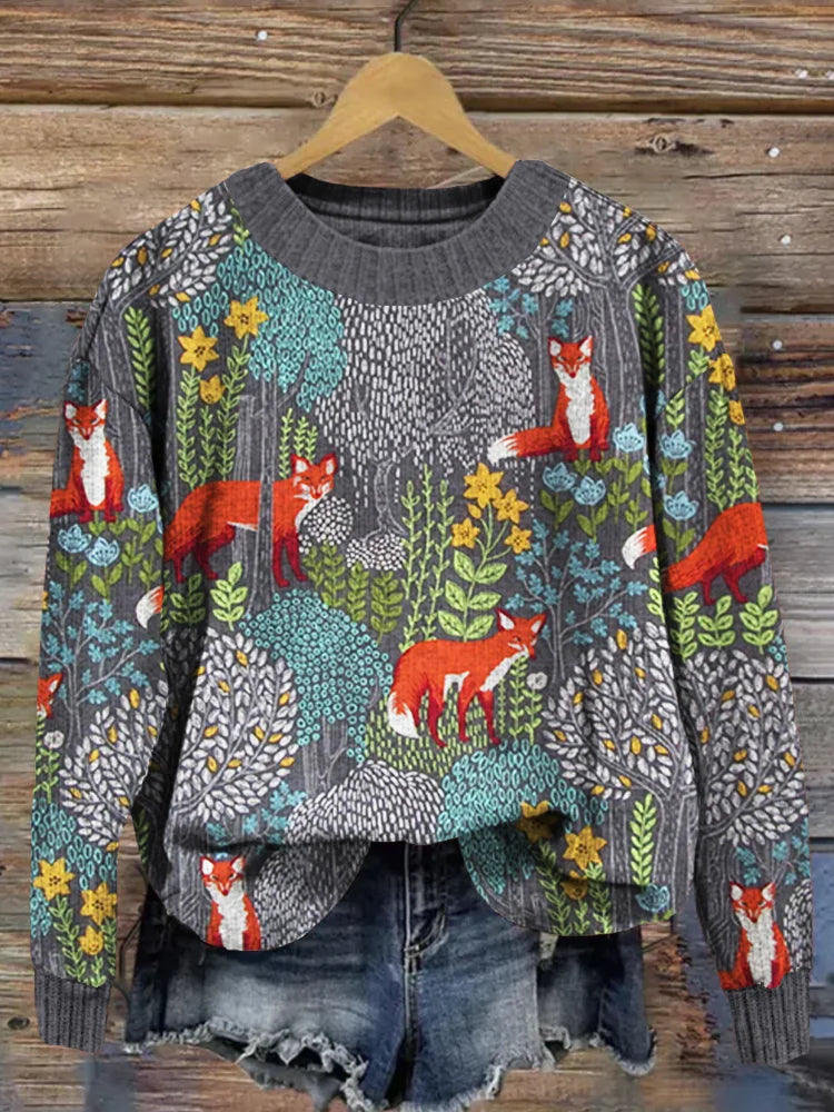 Noelle | Women Forest Fox Design Sweater