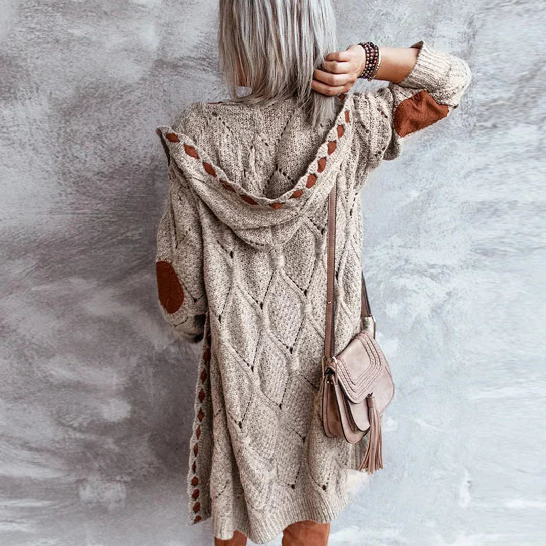Amaya | Trendy Knit with Contrast Patches Long Cardigan