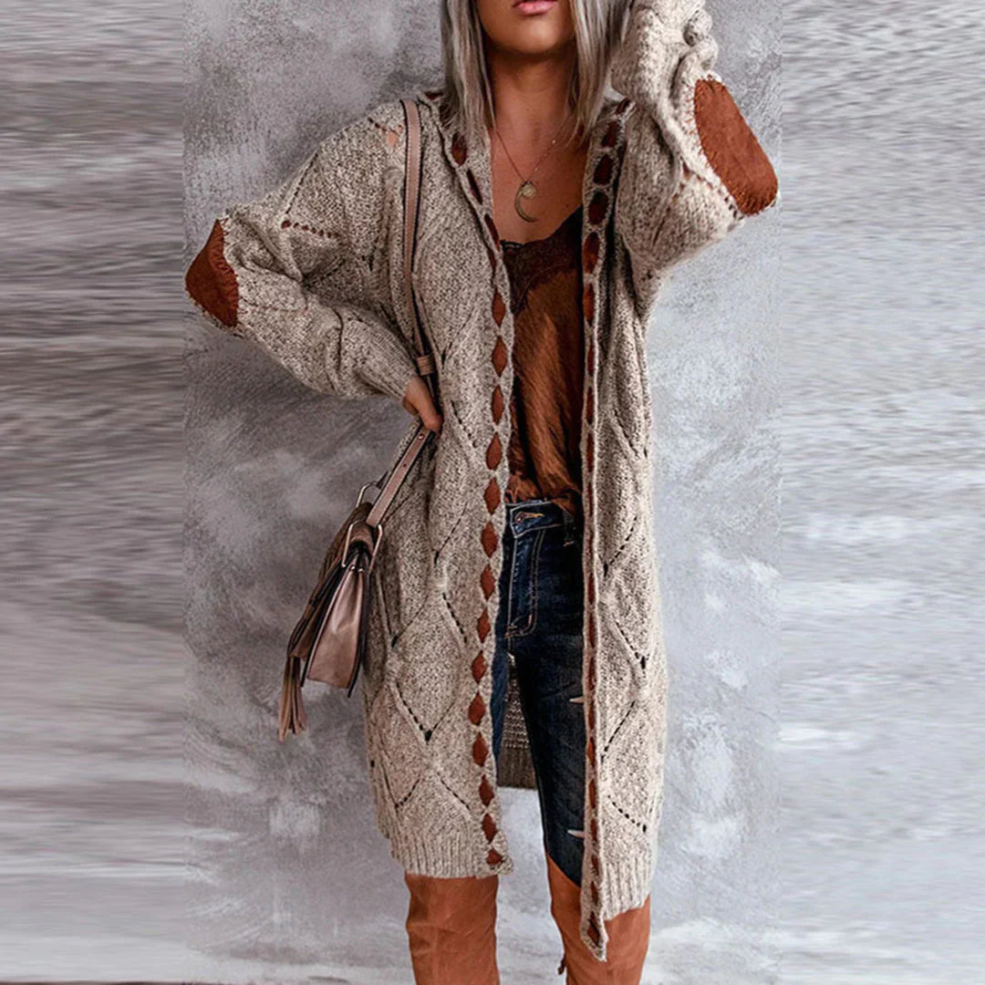 Amaya | Trendy Knit with Contrast Patches Long Cardigan