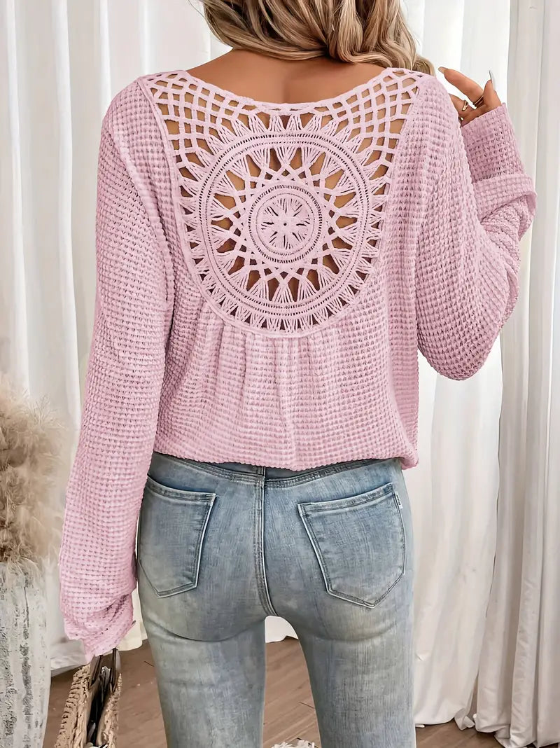Celina | Women V-Neck Patterned Back Long Cuffed Sleeve Sweater