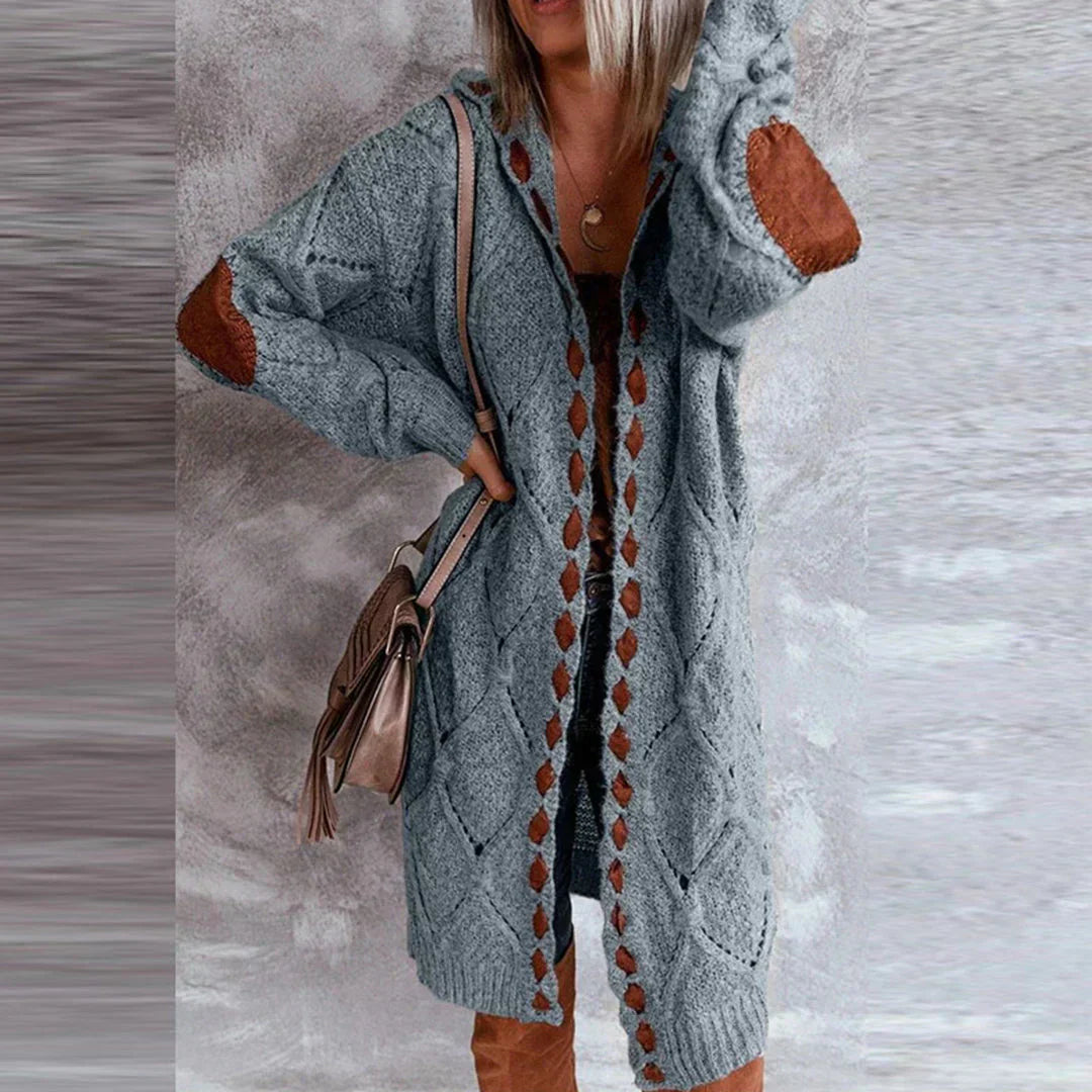 Amaya | Trendy Knit with Contrast Patches Long Cardigan