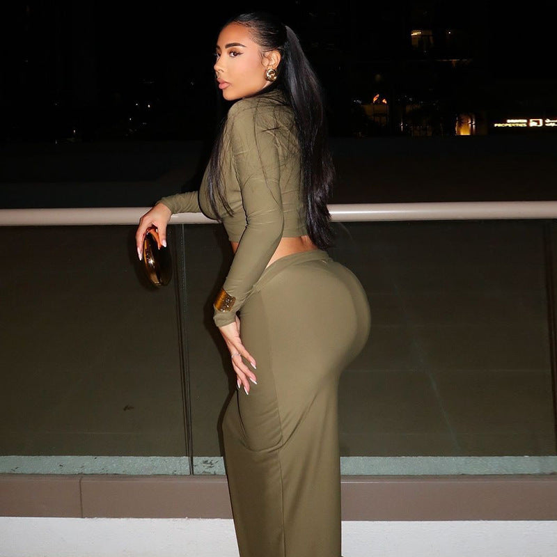 Cleo Set | Long Skirt & Long-Sleeve Crop Top