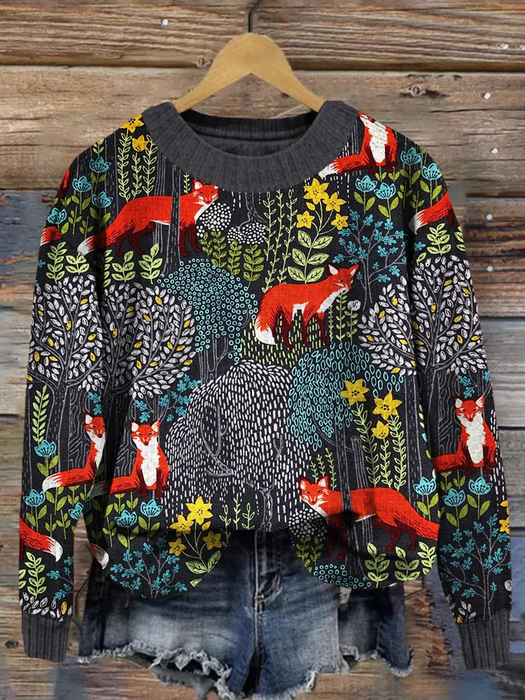 Noelle | Women Forest Fox Design Sweater