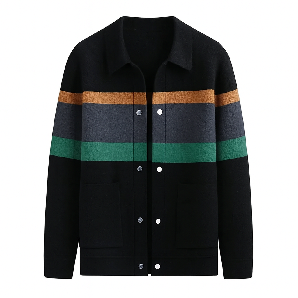 Andrei | Color Stripes Knitted Cardigan Artisanal Comfort with Visual Depth