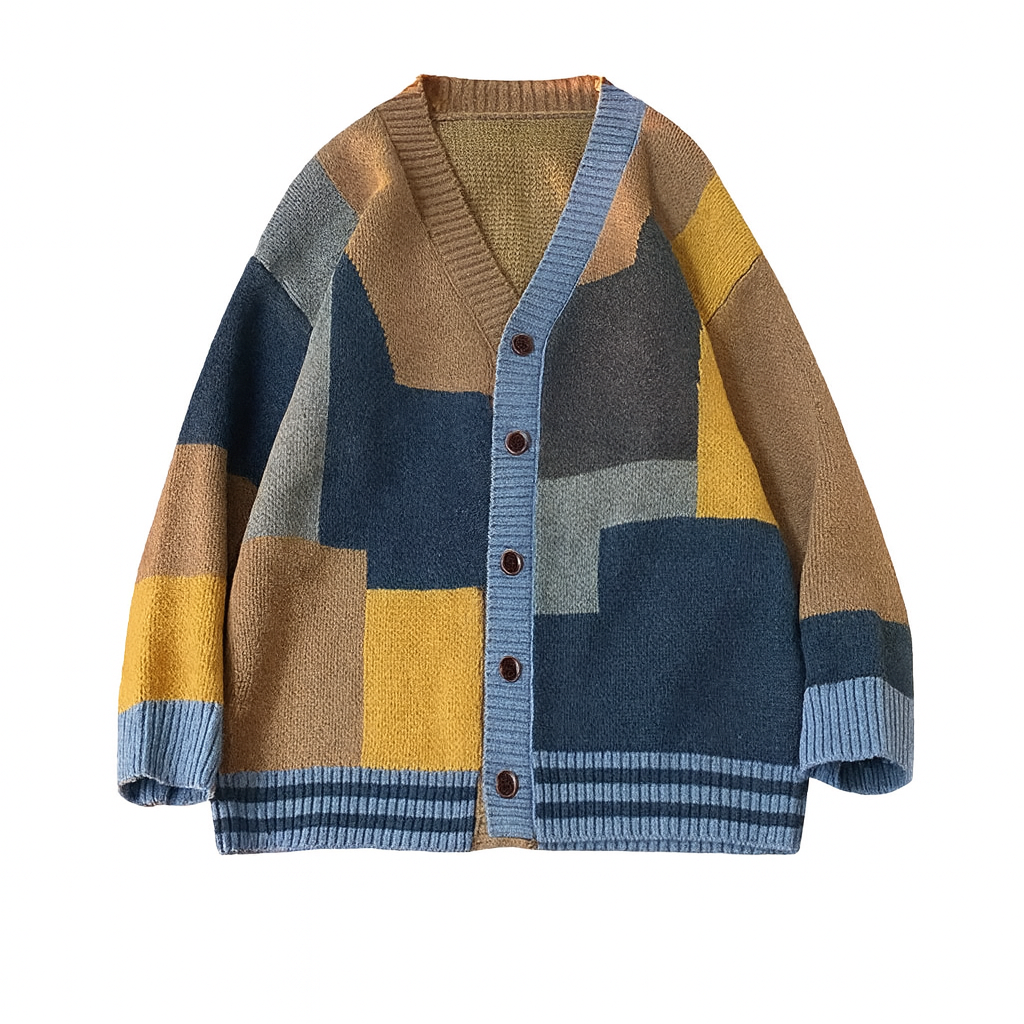 Felix | 90s Patchwork Cardigan — Bold Colorblock Knit for Everyday Expression