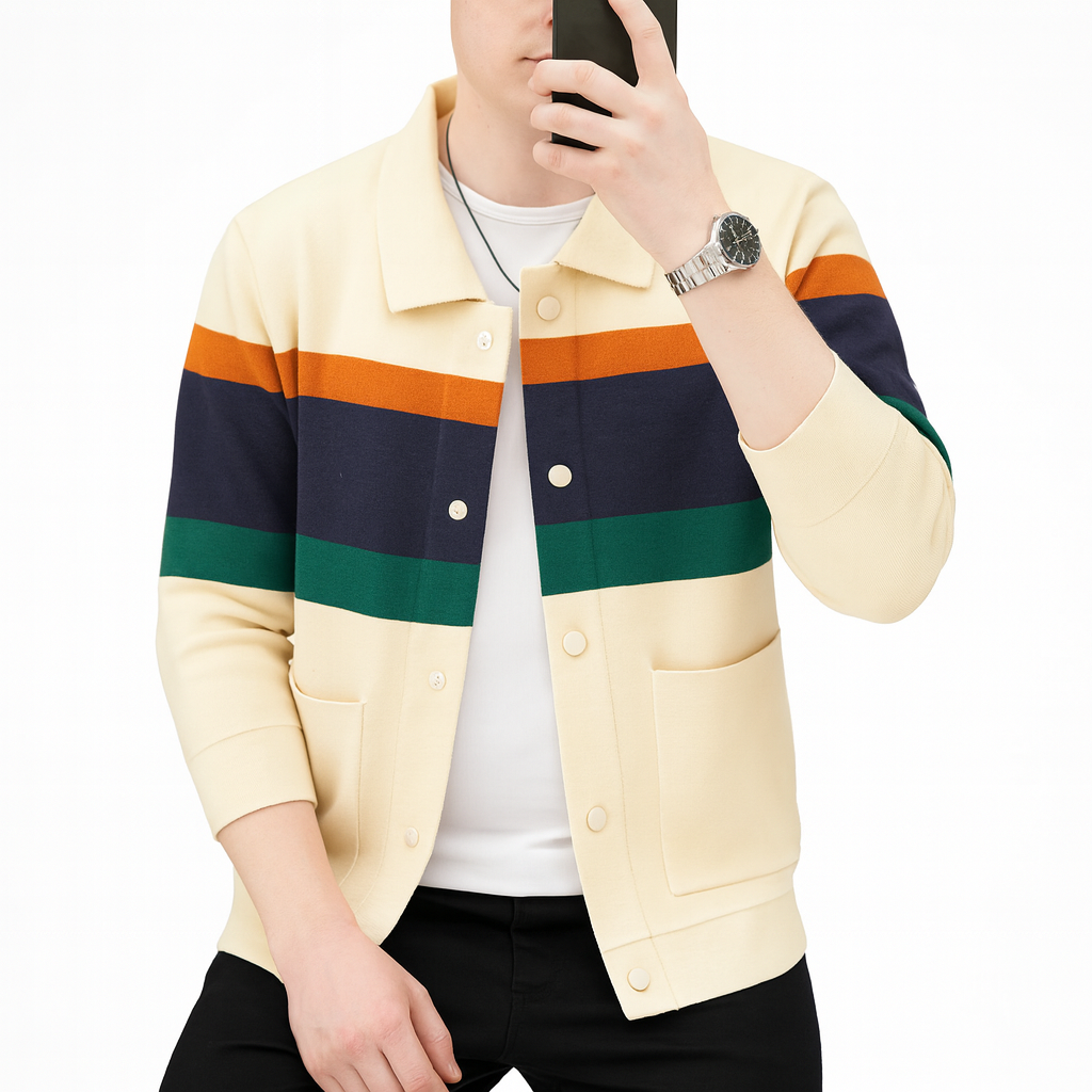 Andrei | Color Stripes Knitted Cardigan Artisanal Comfort with Visual Depth