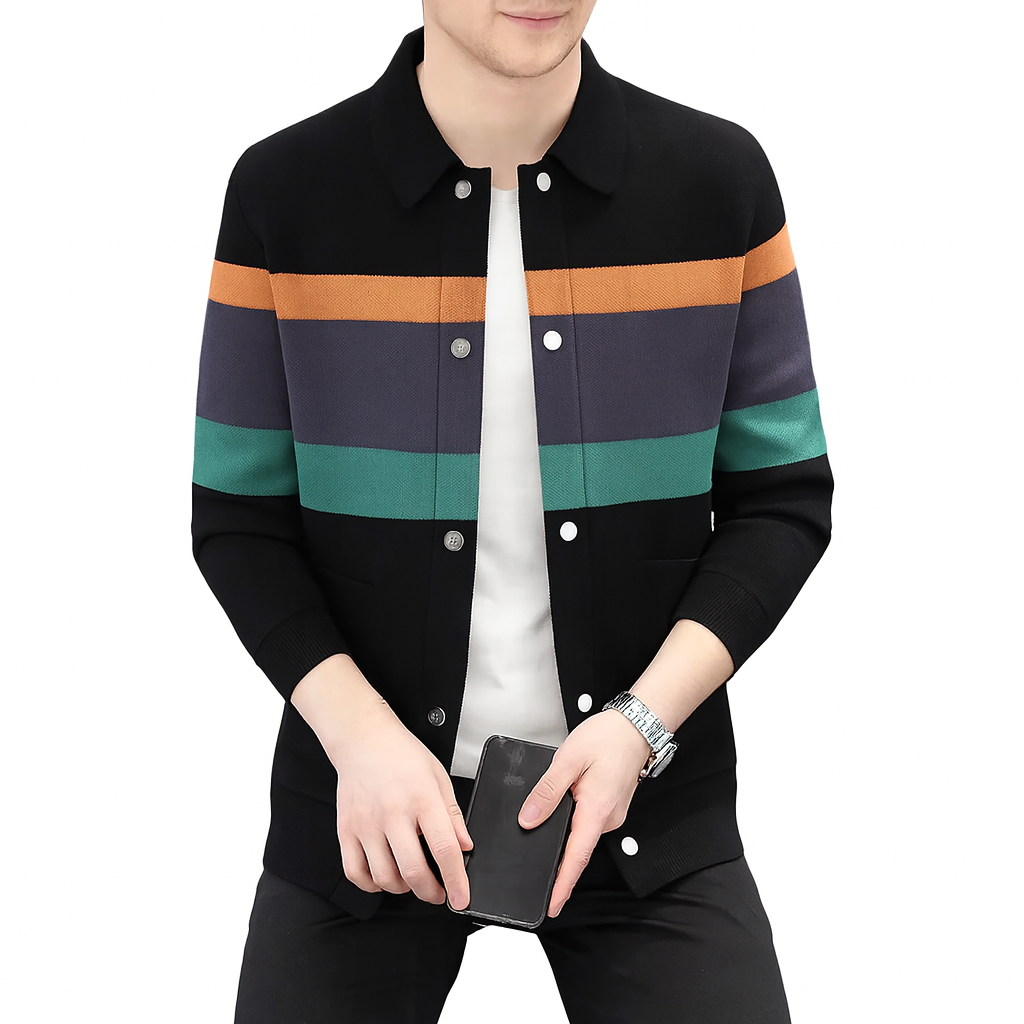 Andrei | Color Stripes Knitted Cardigan Artisanal Comfort with Visual Depth