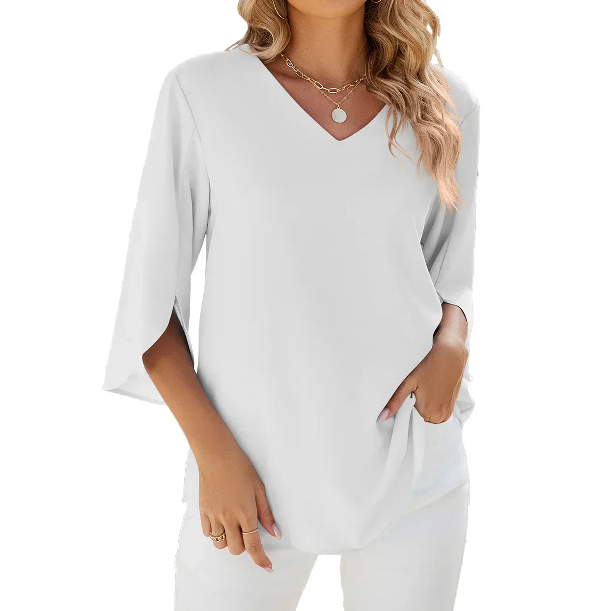 Barbara | Elegant V‑Neck Blouse - Motheero