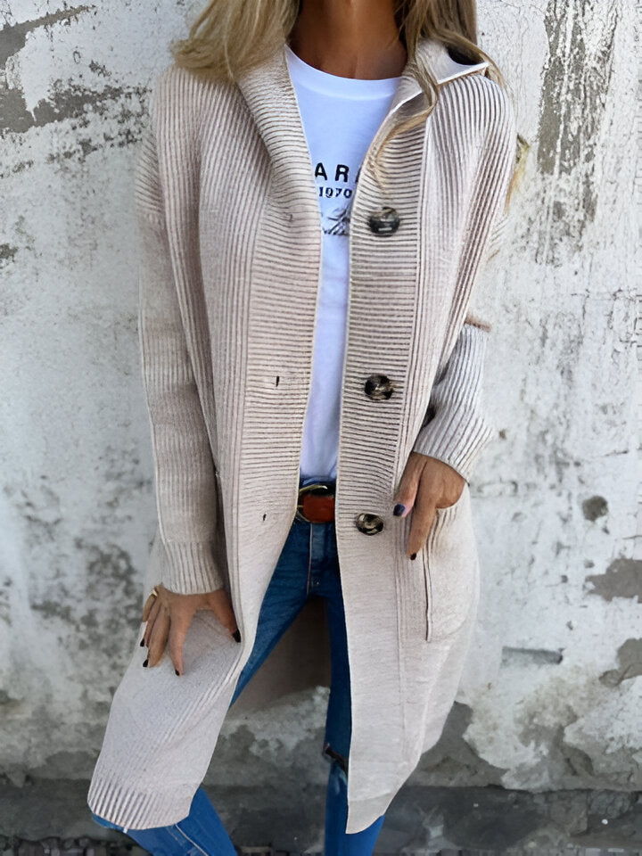Elara | Long Ribbed Hooded Coat - Motheero