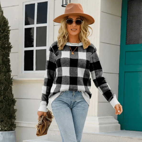 Elva | Women Plaid Knit Sweater
