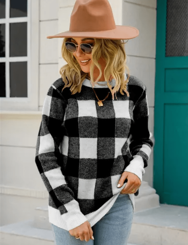 Elva | Women Plaid Knit Sweater