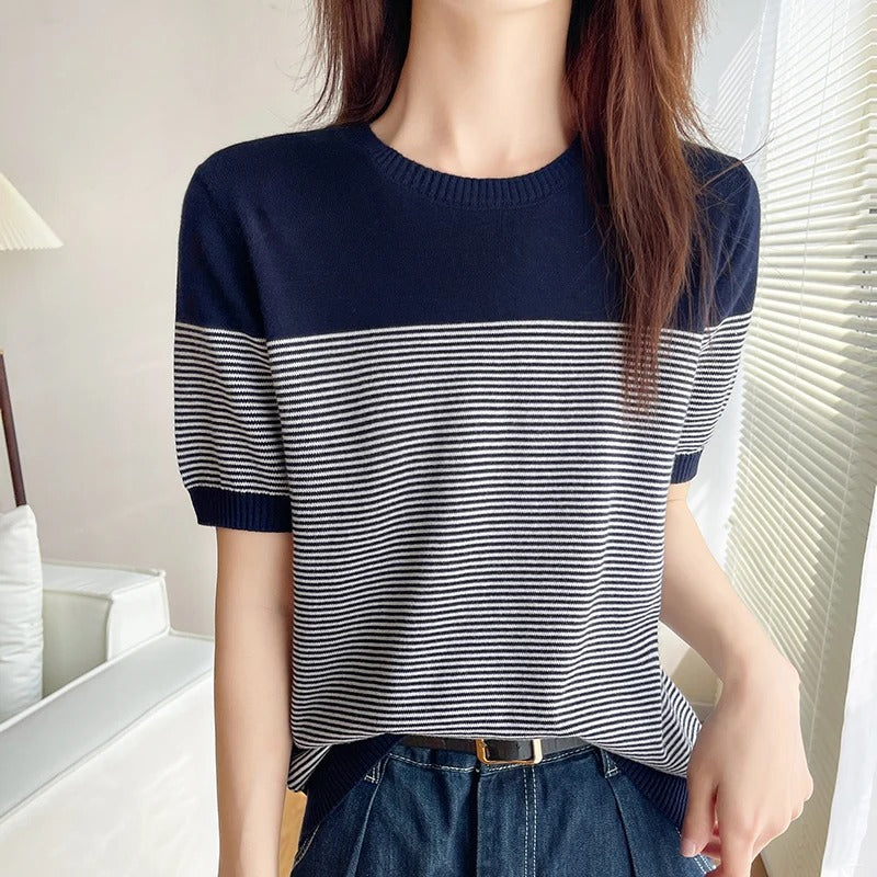Nola | Timeless Striped Knit Tee - Motheero