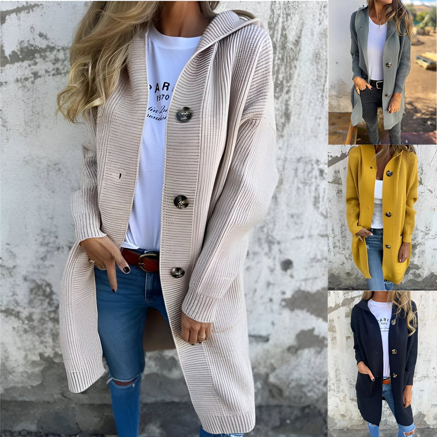 Elara | Long Ribbed Hooded Coat - Motheero