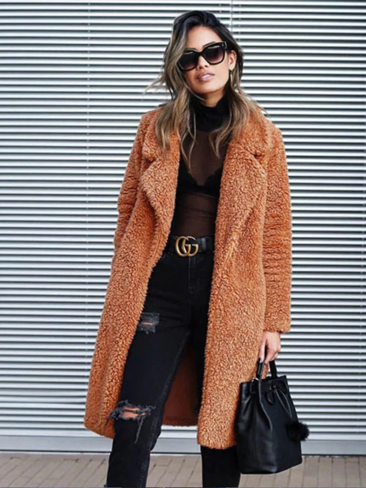 Isla | Trendy Warm Long Teddy Coat for Women
