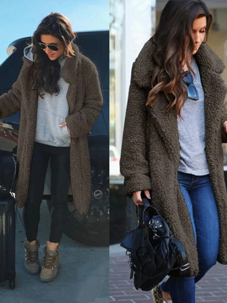 Isla | Trendy Warm Long Teddy Coat for Women