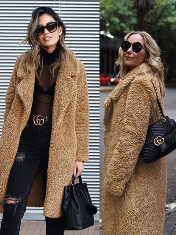 Isla | Trendy Warm Long Teddy Coat for Women