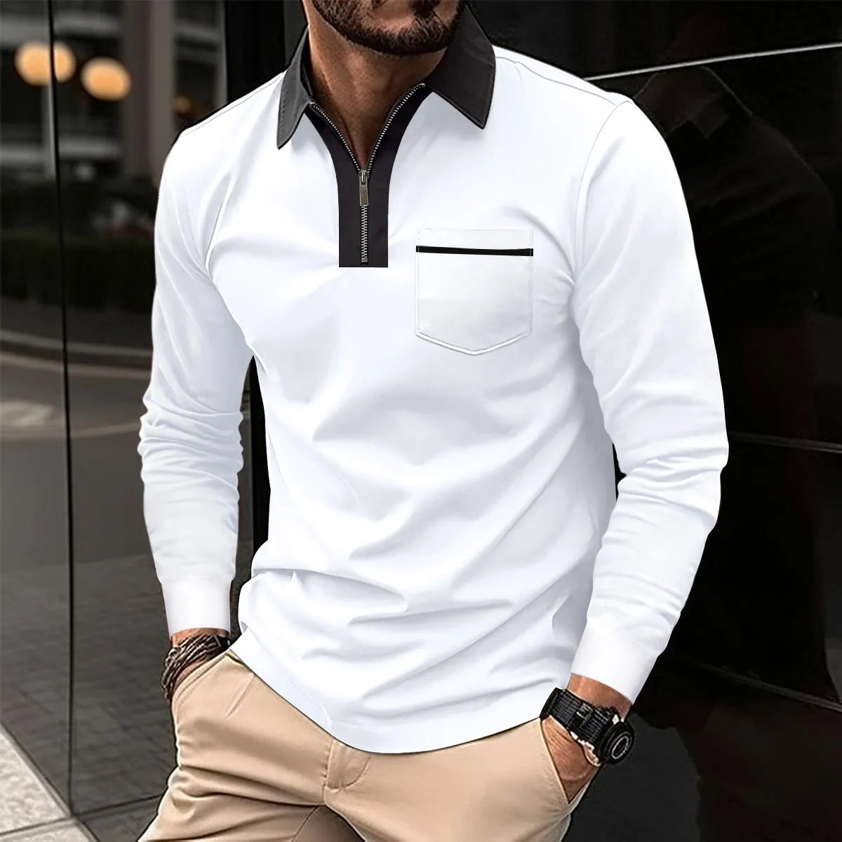 Calder | Long Sleeve with Contrast Collar Shirt