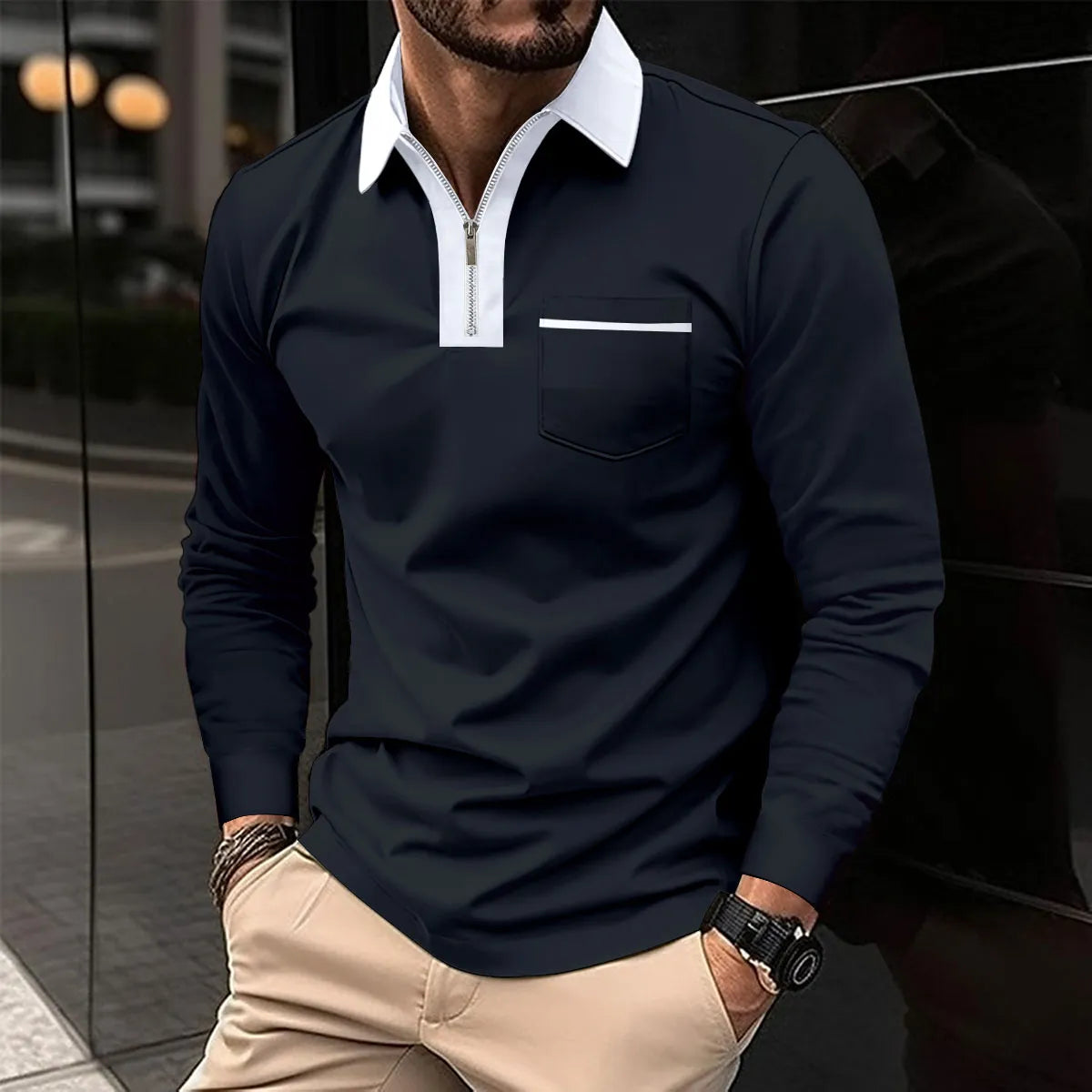 Calder | Long Sleeve with Contrast Collar Shirt