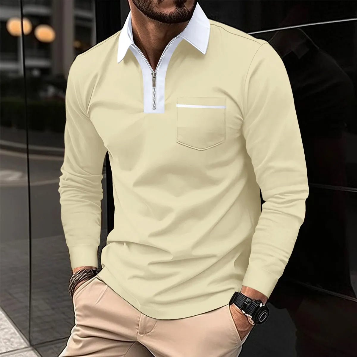 Calder | Long Sleeve with Contrast Collar Shirt