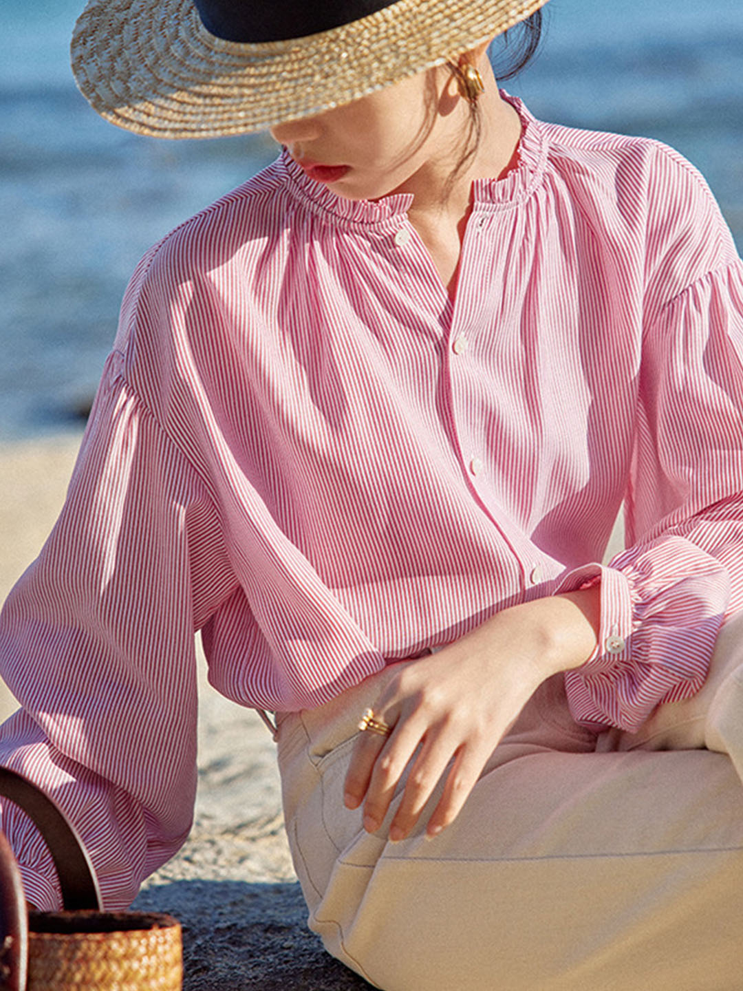 Lina | Blouse Pink Striped Everyday - Motheero