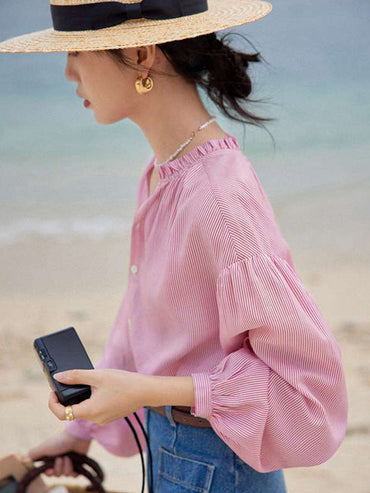 Lina | Blouse Pink Striped Everyday - Motheero