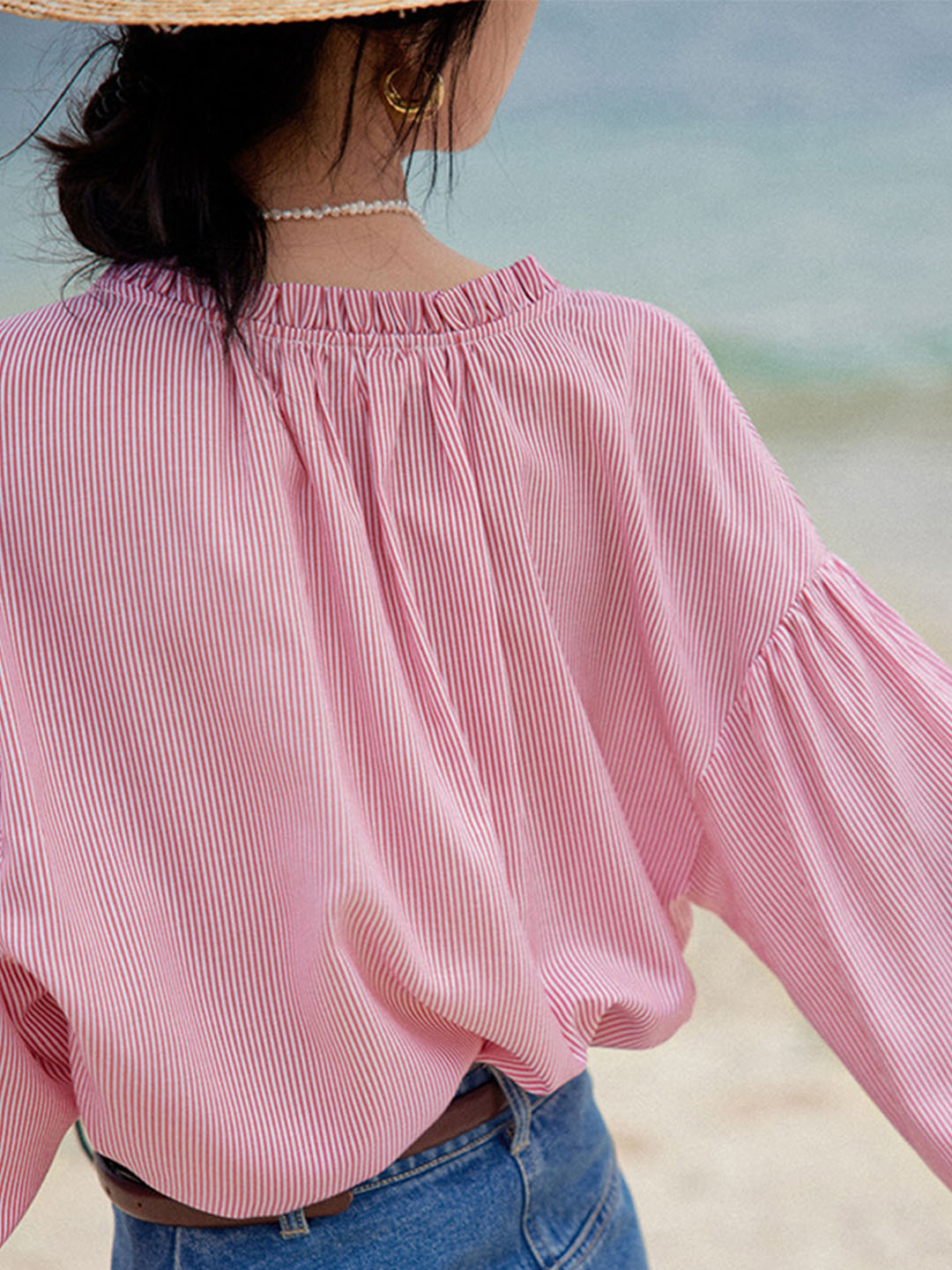 Lina | Blouse Pink Striped Everyday - Motheero