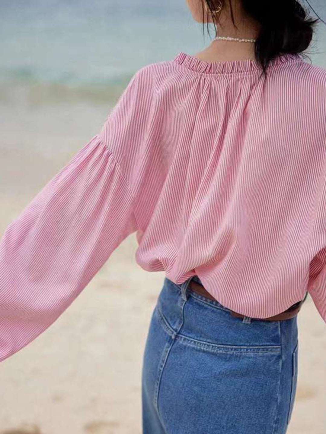 Lina | Blouse Pink Striped Everyday - Motheero