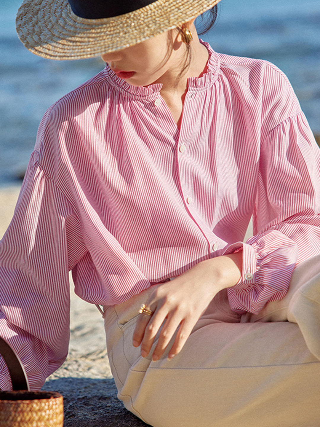 Lina | Blouse Pink Striped Everyday - Motheero