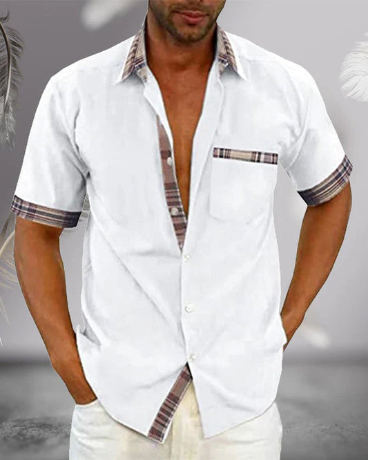 Hayden | Elegant Short Sleeve with Checkered Details Shirt