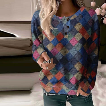 Freya | Women Colorful Crew Neck Sweater with Button Details