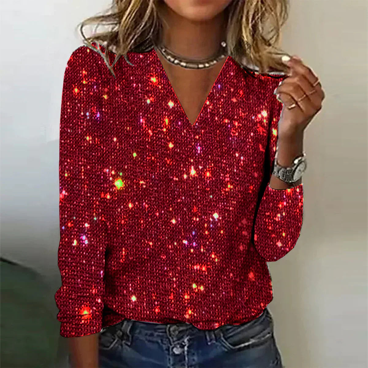 Celeste | V-Neck Sparkle Shirt - Motheero