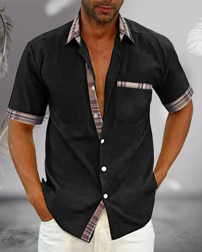 Hayden | Elegant Short Sleeve with Checkered Details Shirt