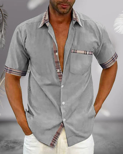 Hayden | Elegant Short Sleeve with Checkered Details Shirt