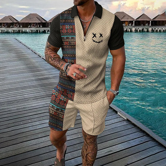 Elias | Printed Polo and Shorts Outfit Set