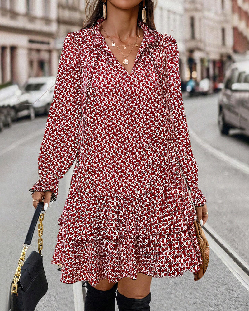 Liora | Patterned Long Sleeve Dress - Motheero