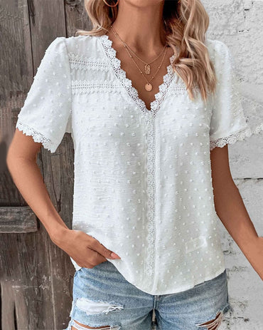 Clara | Lace V‑Neck Blouse - Motheero