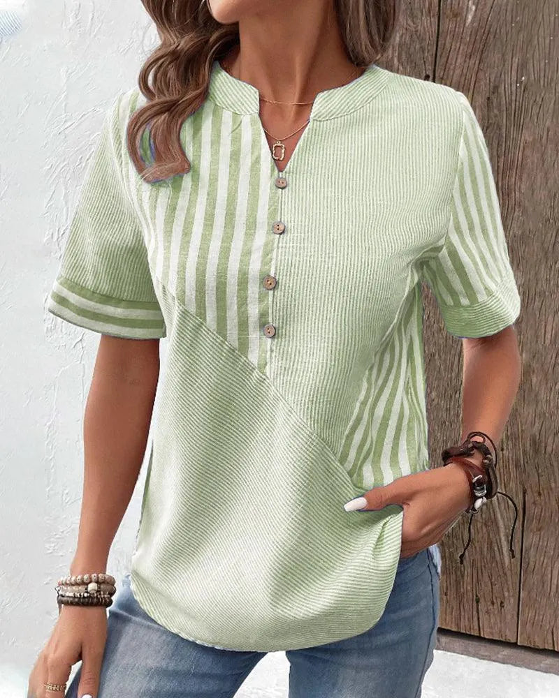 Marina | Relaxed Striped Cotton  Blouse - Motheero
