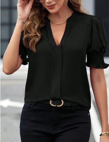 Estella | Elegant V-Neck Blouse - Motheero