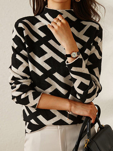 Talia | Stylish H-Pattern with Mini Turtleneck Sweater