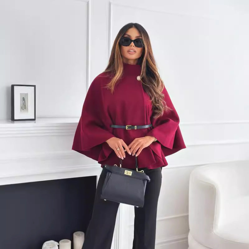 Elara | Belted Flared Poncho - Motheero