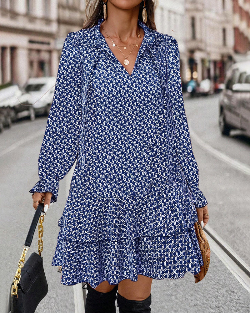 Liora | Patterned Long Sleeve Dress - Motheero