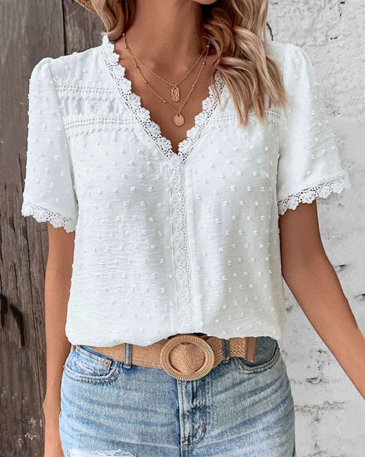 Clara | Lace V‑Neck Blouse - Motheero