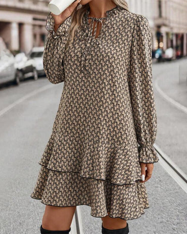 Liora | Patterned Long Sleeve Dress - Motheero